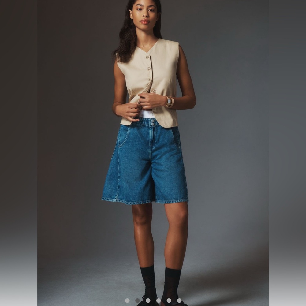 Anthropologie High-Waist Denim Jean Shorts in Mid Blue